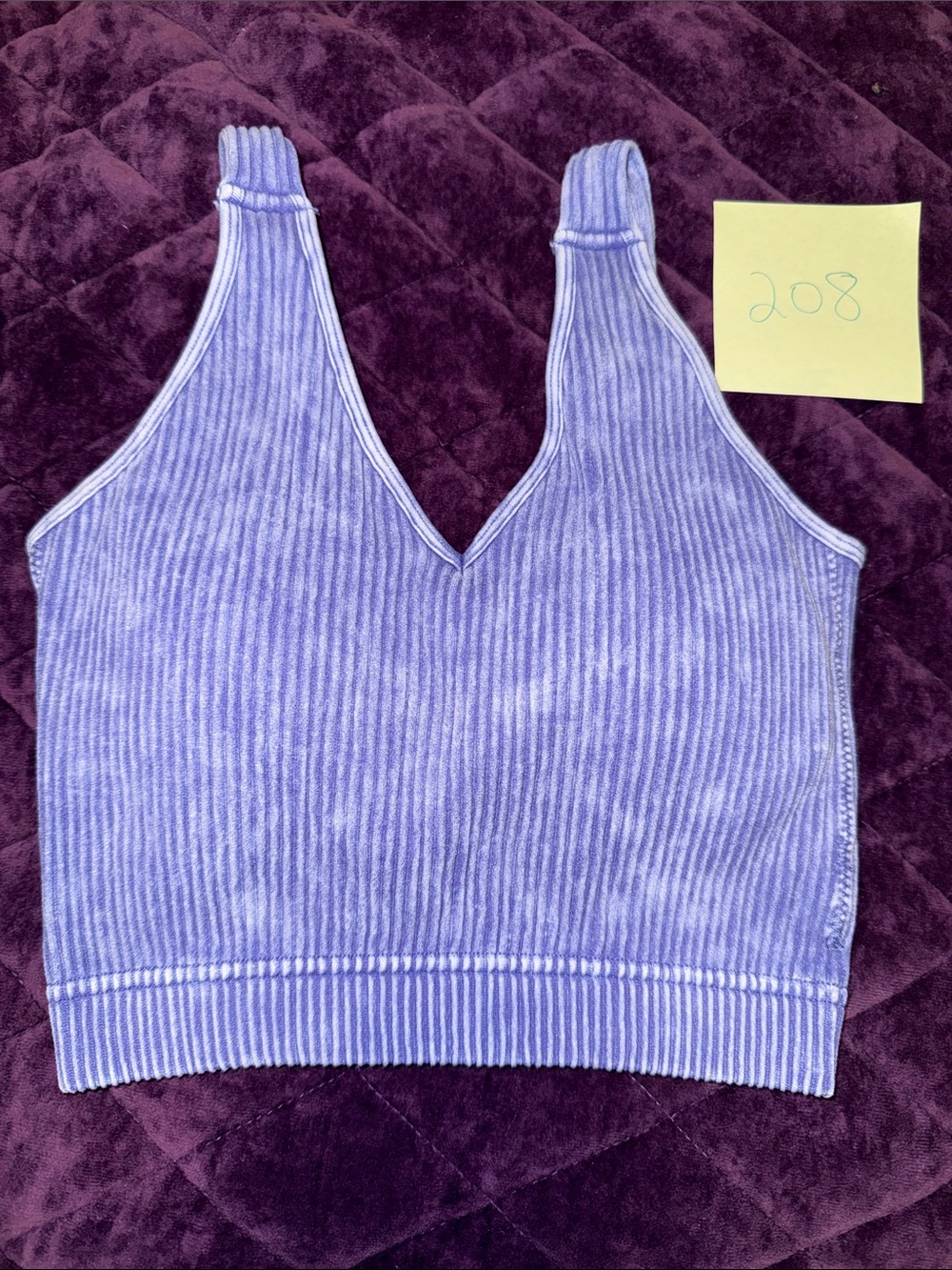 Zenana Outfitters Ribbed V-Neck bralette w/ removable pads- periwinkle